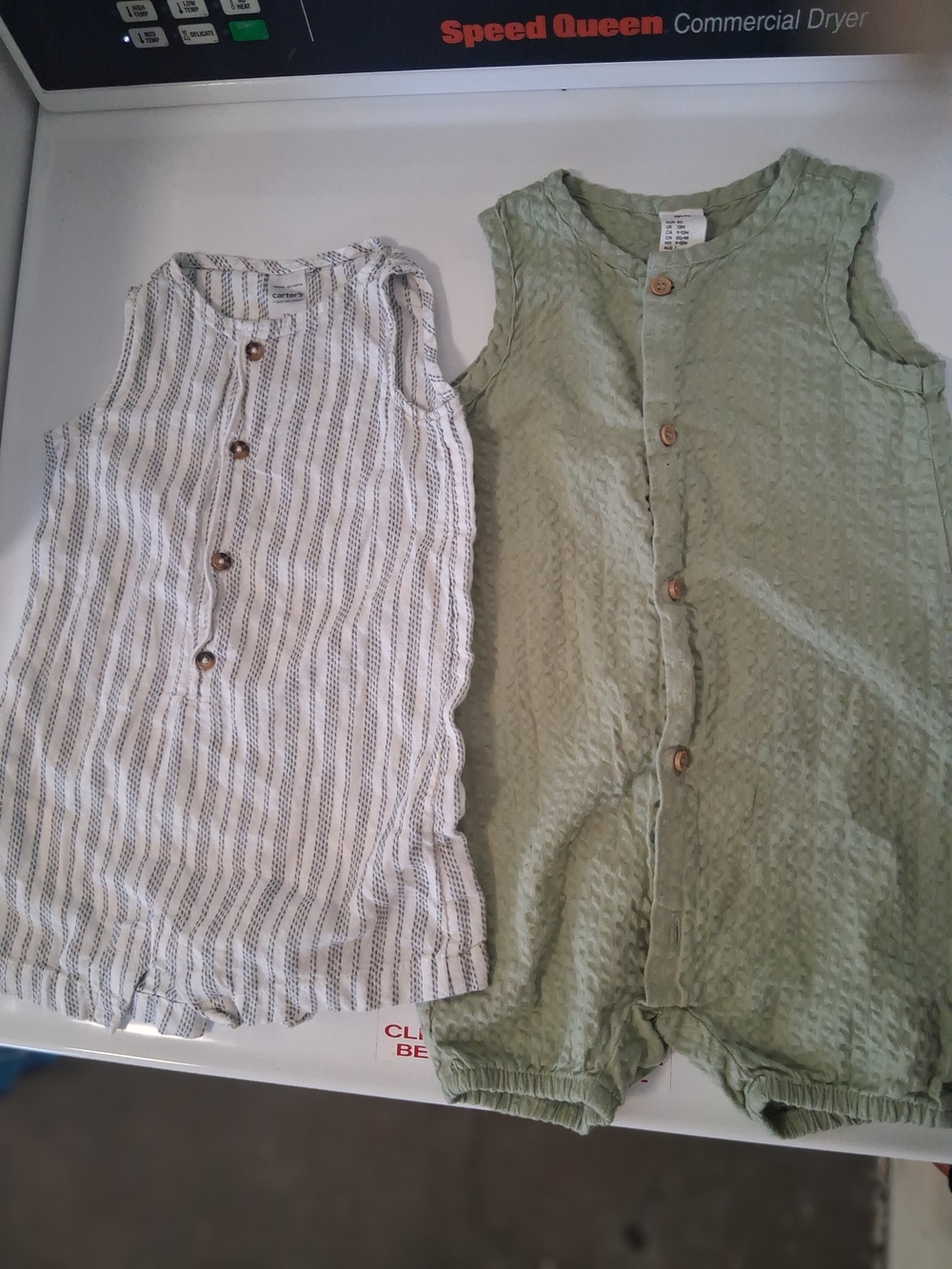 H&M & Carters  Sleeveless Button P Rompers in Sage Green and Ivory Stripe